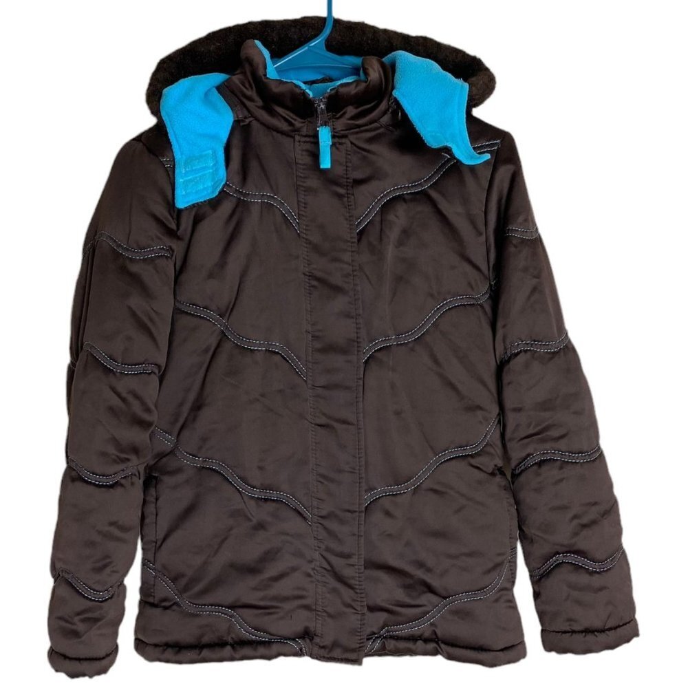 Rothschild Brown with Turquoise Trim Quilted Winter Coat GIRLS Size Large/14